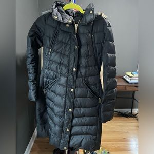 Michael Kors Long Winter Puffer Coat w/Detachable Fur Hood - Black - Small